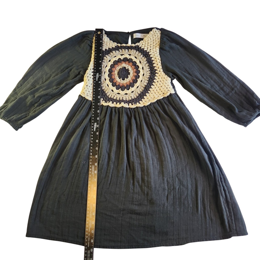 ZARA Crochet Dress Girls 9 Black Cotton Long Sleeve Boho Grannycore Cottagecore - Picture 5 of 7